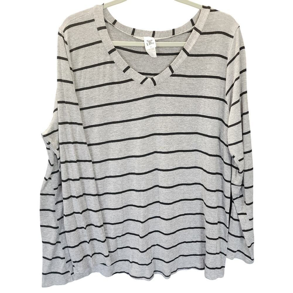 Minimalist Striped V Neck Long‎ Sleeve Top | Sew In Love | 2X
